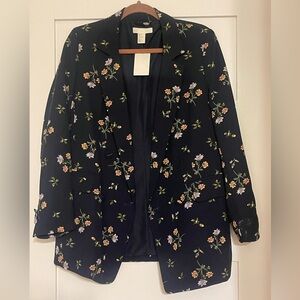 H&M Navy Floral Blazer